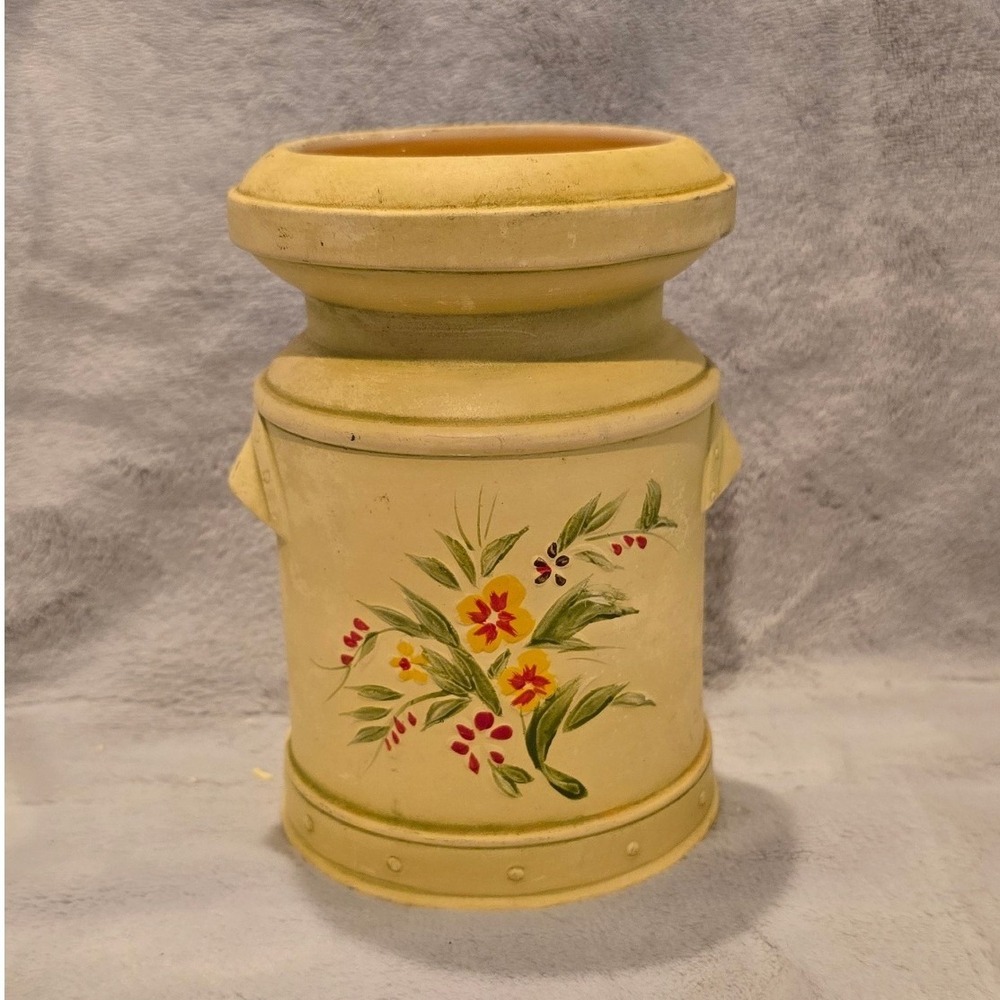 Vintage Style Ceramic Milk Can Vase Hand Painted Floral Farmhouse Decor E-4993